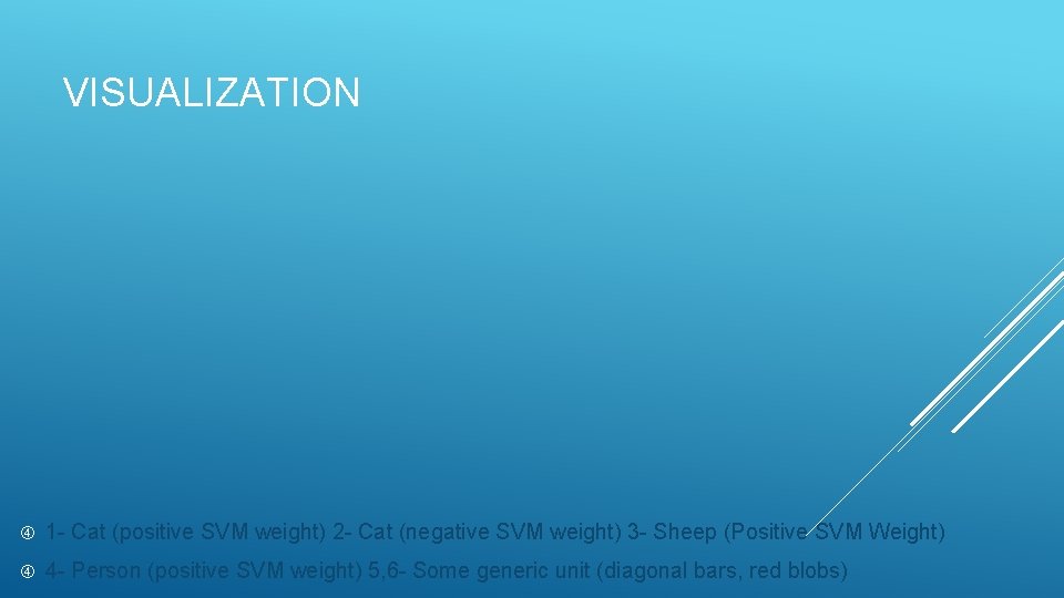 VISUALIZATION 1 - Cat (positive SVM weight) 2 - Cat (negative SVM weight) 3