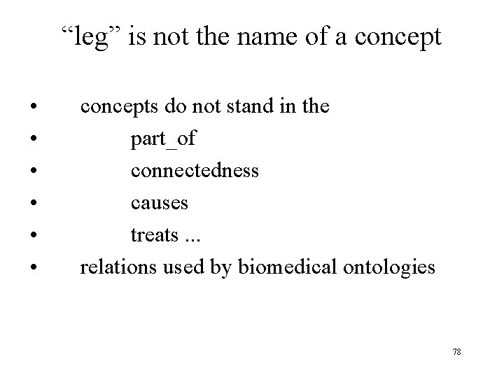 “leg” is not the name of a concept • • • concepts do not