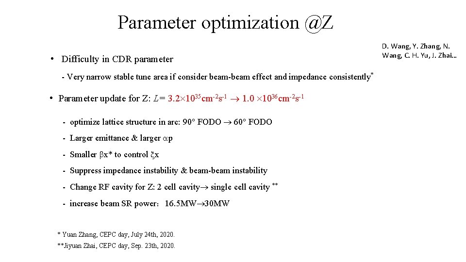 Parameter optimization @Z • Difficulty in CDR parameter - Very narrow stable tune area