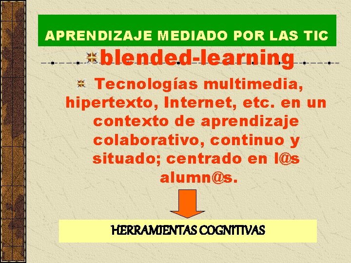 APRENDIZAJE MEDIADO POR LAS TIC blended-learning Tecnologías multimedia, hipertexto, Internet, etc. en un contexto