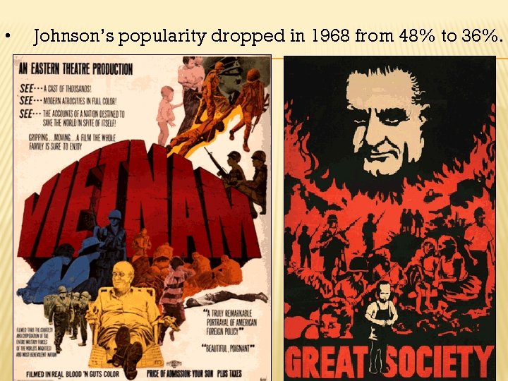  • Johnson’s popularity dropped in 1968 from 48% to 36%. 