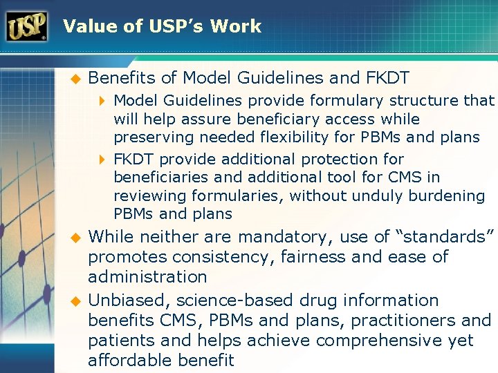 USPs Model Guidelines for the Medicare Drug Benefit