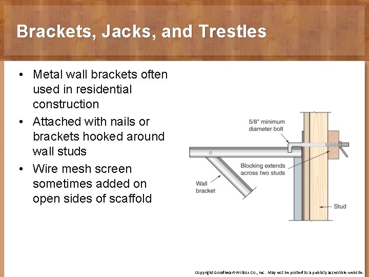 Brackets, Jacks, and Trestles • Metal wall brackets often used in residential construction •