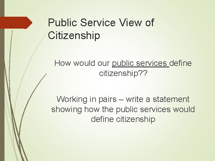 Public Service View of Citizenship How would our public services define citizenship? ? Working