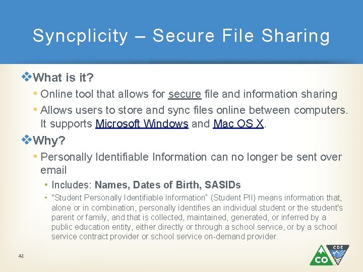 Syncplicity – Secure File Sharing v. What is it? • Online tool that allows