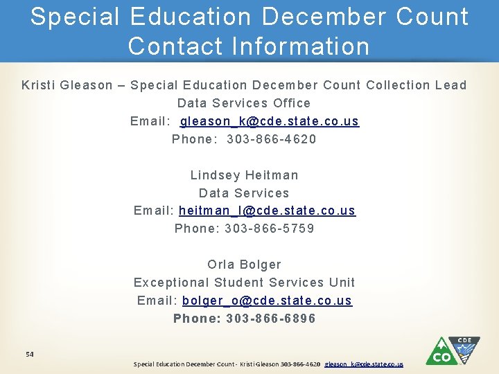 Special Education December Count Contact Information Kristi Gleason – Special Education December Count Collection