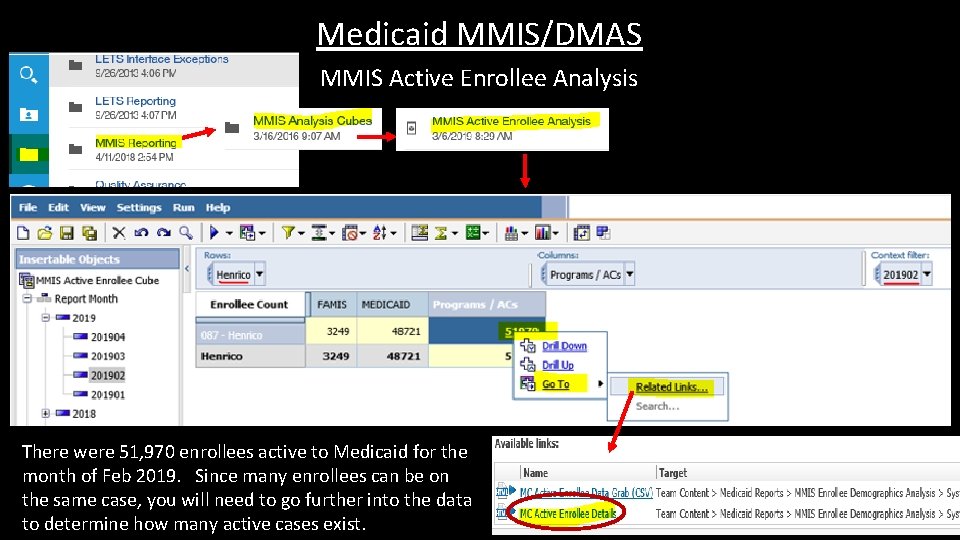 Medicaid MMIS/DMAS MMIS Active Enrollee Analysis There were 51, 970 enrollees active to Medicaid