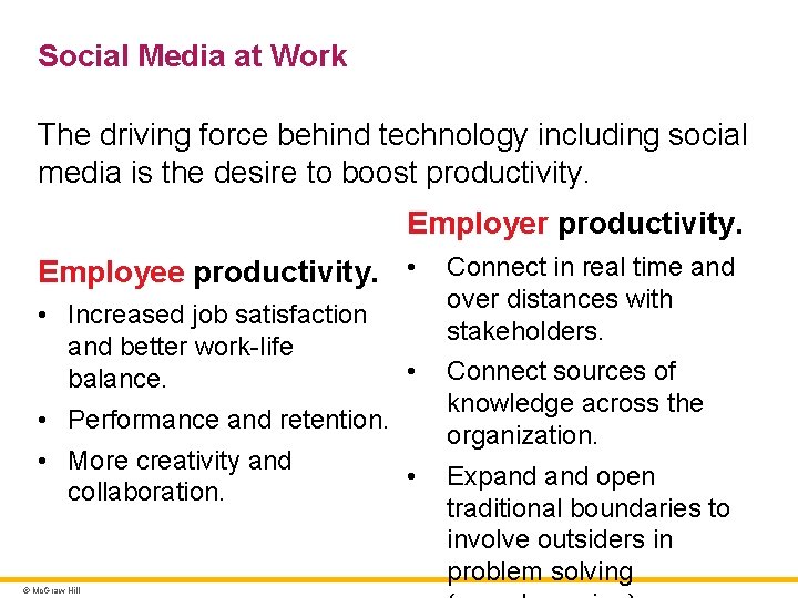 Social Media at Work The driving force behind technology including social media is the