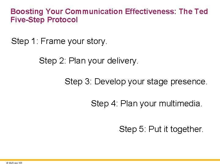 Boosting Your Communication Effectiveness: The Ted Five-Step Protocol Step 1: Frame your story. Step