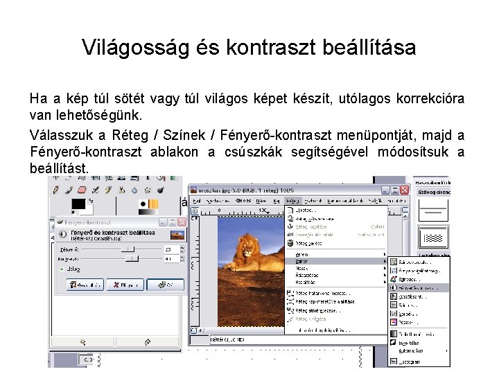 Világosság és kontraszt beállítása Ha a kép túl sötét vagy túl világos képet készít,