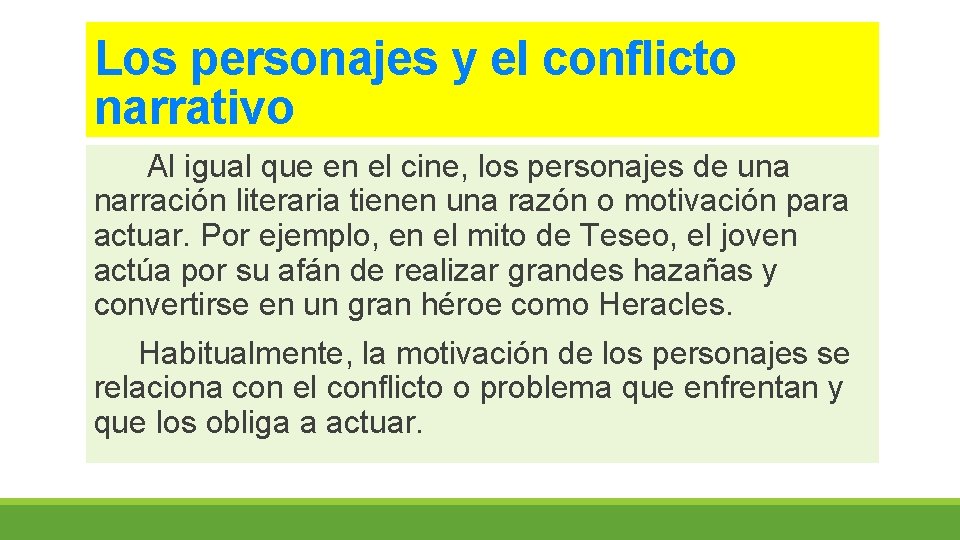 Los personajes y el conflicto narrativo Al igual que en el cine, los personajes