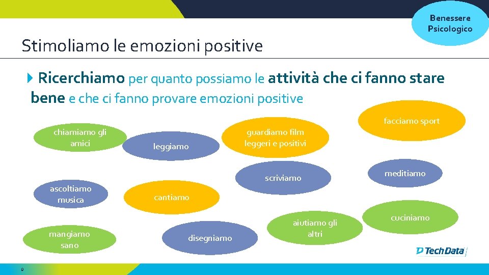 Benessere Psicologico Stimoliamo le emozioni positive Ricerchiamo per quanto possiamo le attività che ci