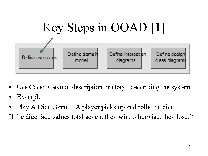Key Steps in OOAD [1] • Use Case: a textual description or story” describing