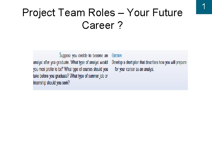 Project Team Roles – Your Future Career ? 1 