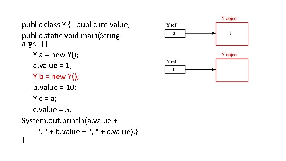 public class Y { public int value; public static void main(String args[]) { Y