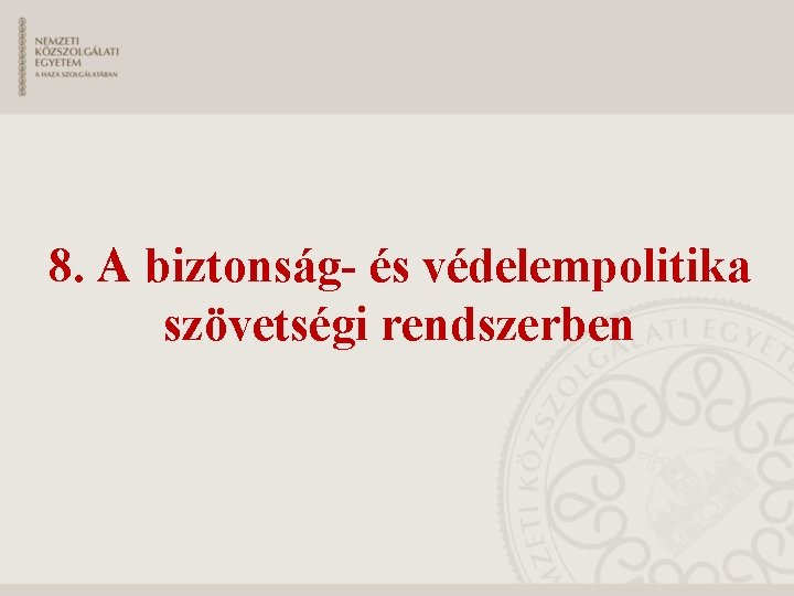 8. A biztonság- és védelempolitika szövetségi rendszerben 