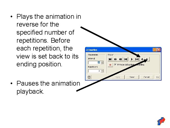  • Plays the animation in reverse for the specified number of repetitions. Before