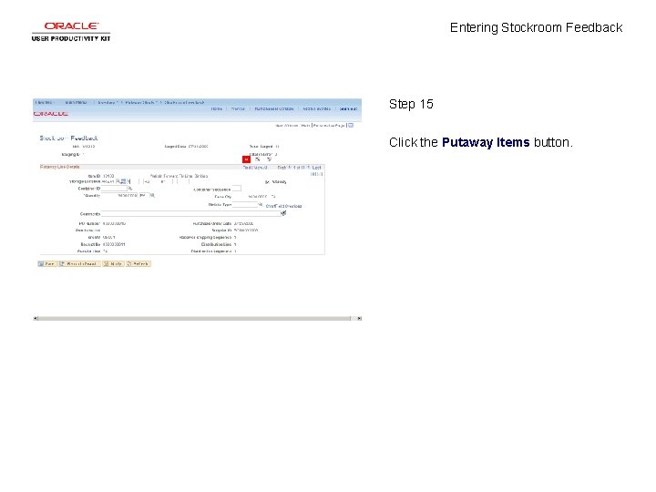 Entering Stockroom Feedback Step 15 Click the Putaway Items button. 