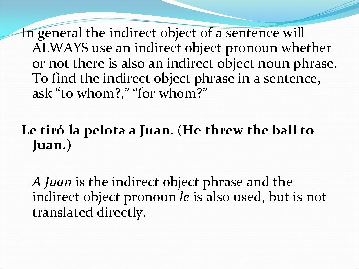 In general the indirect object of a sentence will ALWAYS use an indirect object