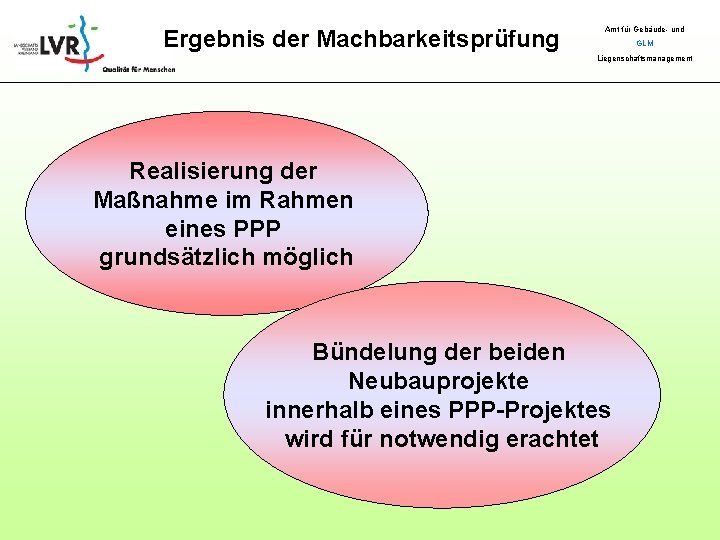 Ergebnis der Machbarkeitsprüfung Amt für Gebäude- und GLM Liegenschaftsmanagement Realisierung der Maßnahme im Rahmen