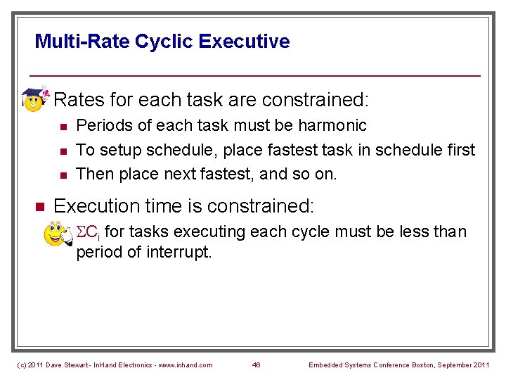 Multi-Rate Cyclic Executive n Rates for each task are constrained: n n Periods of