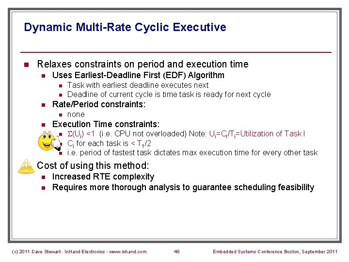 Dynamic Multi-Rate Cyclic Executive n Relaxes constraints on period and execution time n Uses