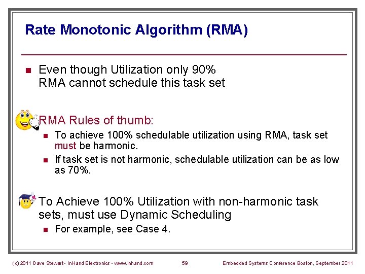 Rate Monotonic Algorithm (RMA) n Even though Utilization only 90% RMA cannot schedule this
