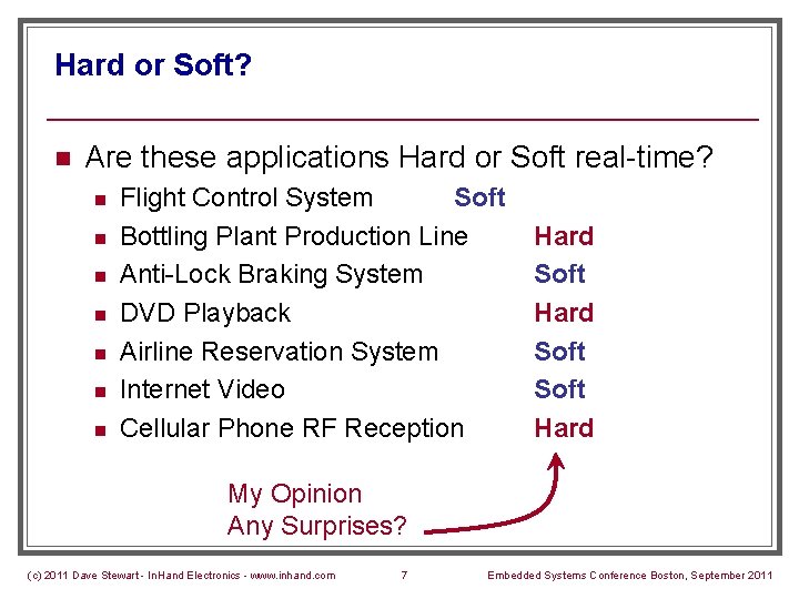 Hard or Soft? n Are these applications Hard or Soft real-time? n n n