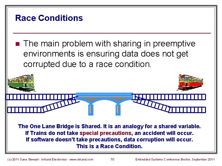 Race Conditions n The main problem with sharing in preemptive environments is ensuring data