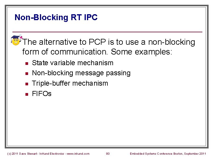 Non-Blocking RT IPC n The alternative to PCP is to use a non-blocking form