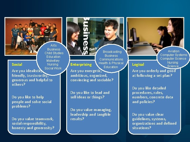 Social Arts Business Child Studies Education Midwifery Nursing Social Work Are you idealistic, friendly,