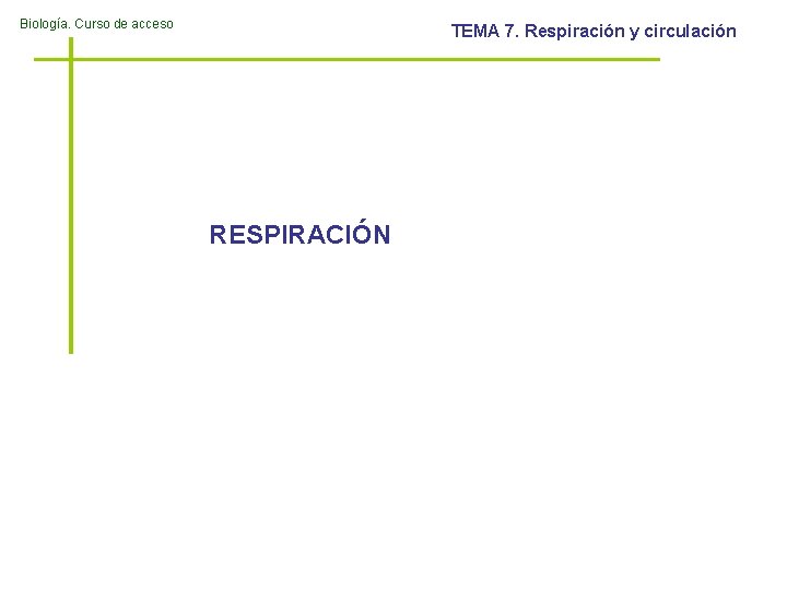 Biología. Curso de acceso TEMA 7. Respiración y circulación RESPIRACIÓN 