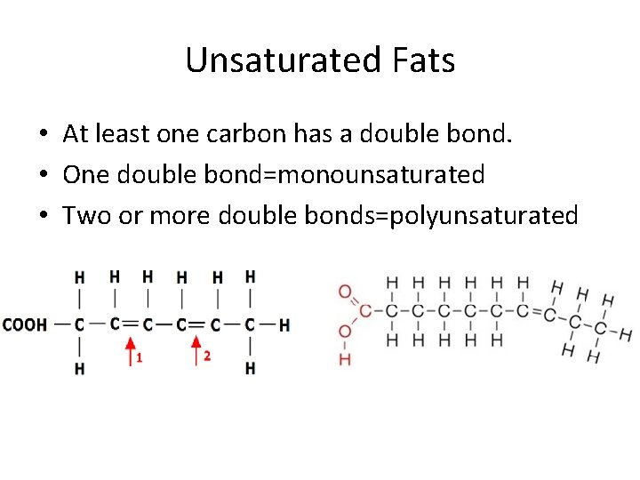 Unsaturated Fats • At least one carbon has a double bond. • One double