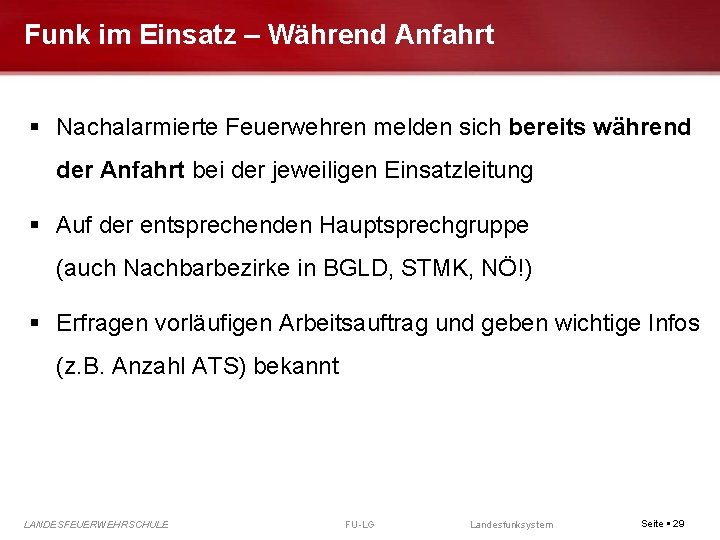 Funk im Einsatz – Während Anfahrt Nachalarmierte Feuerwehren melden sich bereits während der Anfahrt