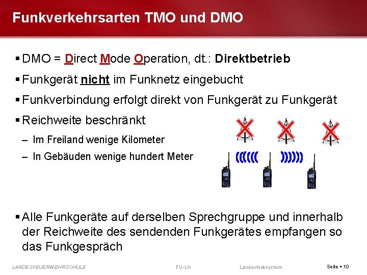 Funkverkehrsarten TMO und DMO = Direct Mode Operation, dt. : Direktbetrieb Funkgerät nicht im