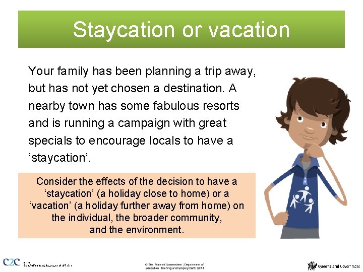 Staycation or vacation Your family has been planning a trip away, but has not
