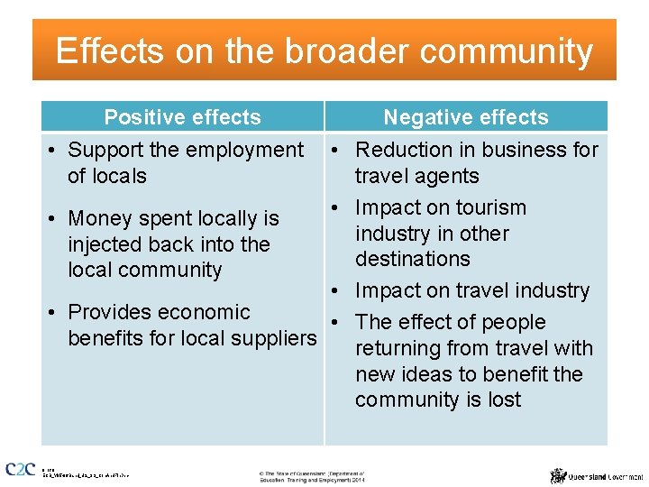 Effects on the broader community Positive effects • Support the employment of locals •