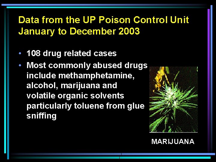 Data from the UP Poison Control Unit January to December 2003 • 108 drug