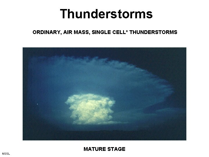 Thunderstorms ORDINARY, AIR MASS, SINGLE CELL* THUNDERSTORMS MATURE STAGE NSSL 