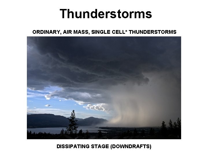 Thunderstorms ORDINARY, AIR MASS, SINGLE CELL* THUNDERSTORMS DISSIPATING STAGE DOWNDRAFTS OCCUR IN THE SAME