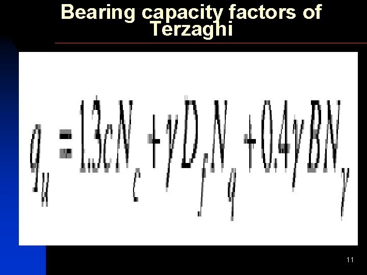 Bearing capacity factors of Terzaghi 11 