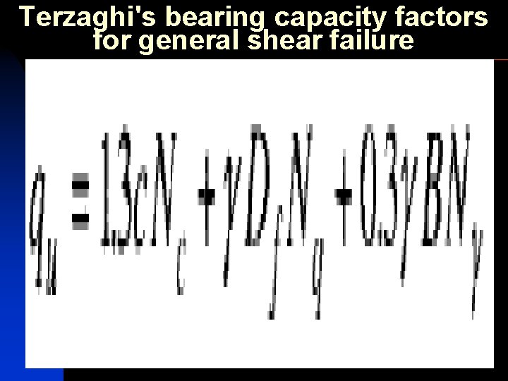 Terzaghi's bearing capacity factors for general shear failure 12 