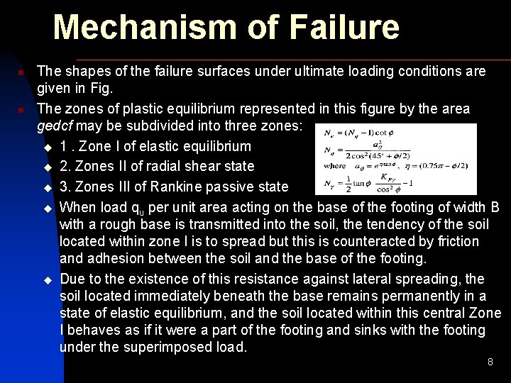 Mechanism of Failure n n The shapes of the failure surfaces under ultimate loading
