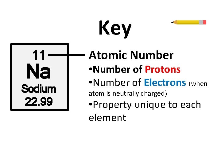 Key 11 Na Sodium 22. 99 Atomic Number • Number of Protons • Number