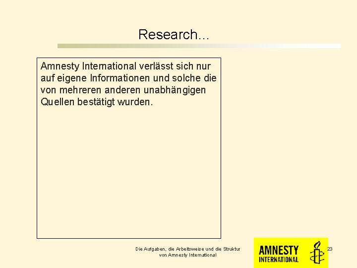 Research… Amnesty International verlässt sich nur auf eigene Informationen und solche die von mehreren