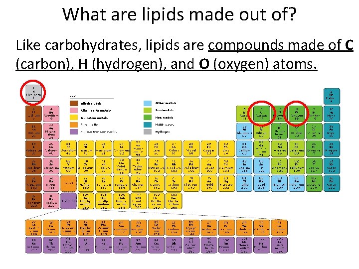 What are lipids made out of? Like carbohydrates, lipids are compounds made of C