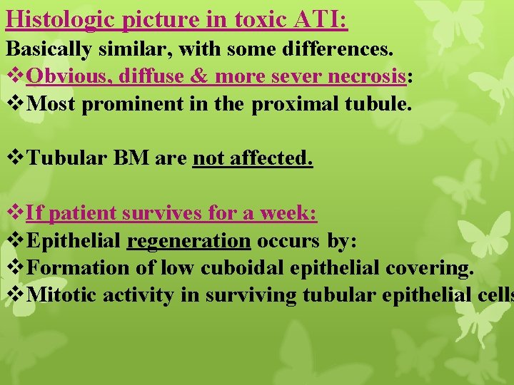 Histologic picture in toxic ATI: Basically similar, with some differences. v. Obvious, diffuse &
