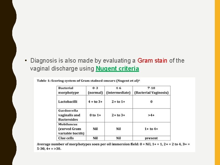  • Diagnosis is also made by evaluating a Gram stain of the vaginal