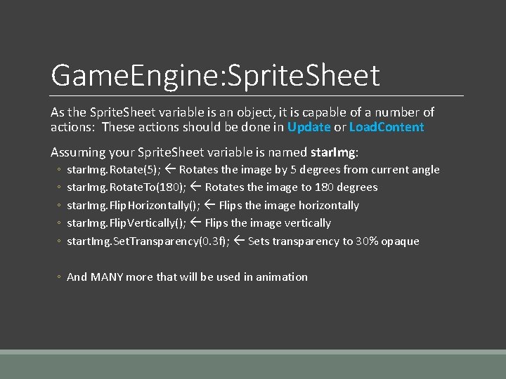 Game. Engine: Sprite. Sheet As the Sprite. Sheet variable is an object, it is