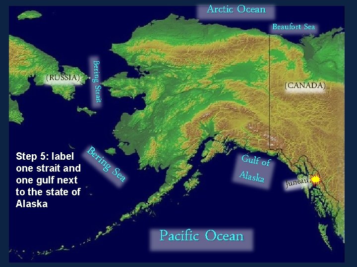 Arctic Ocean Step 5: label one strait and one gulf next to the state